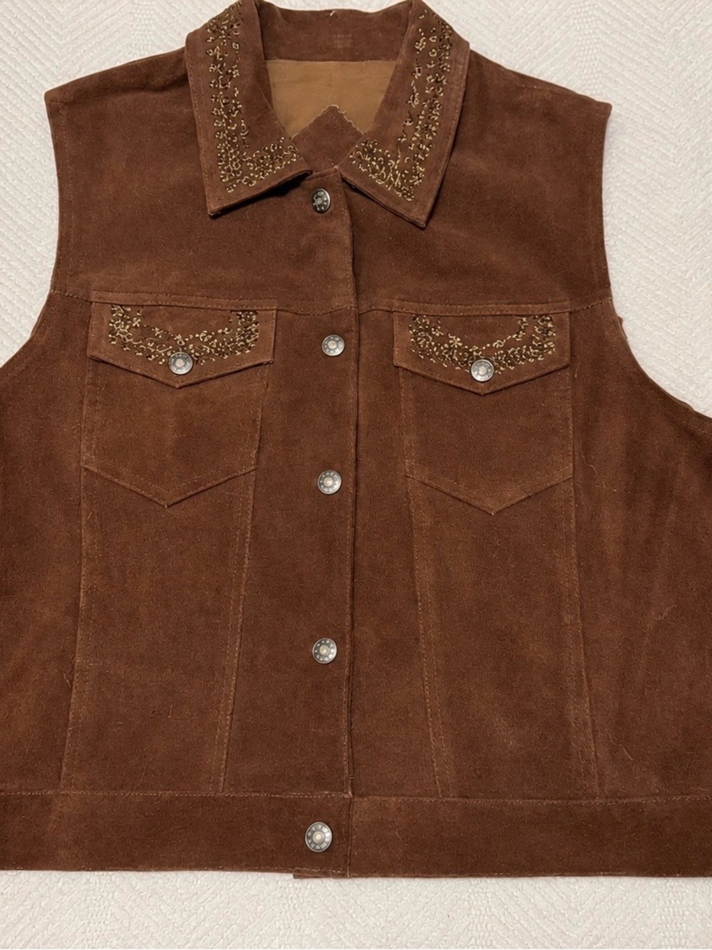 Embellished Brown Suede Sleeveless Vest